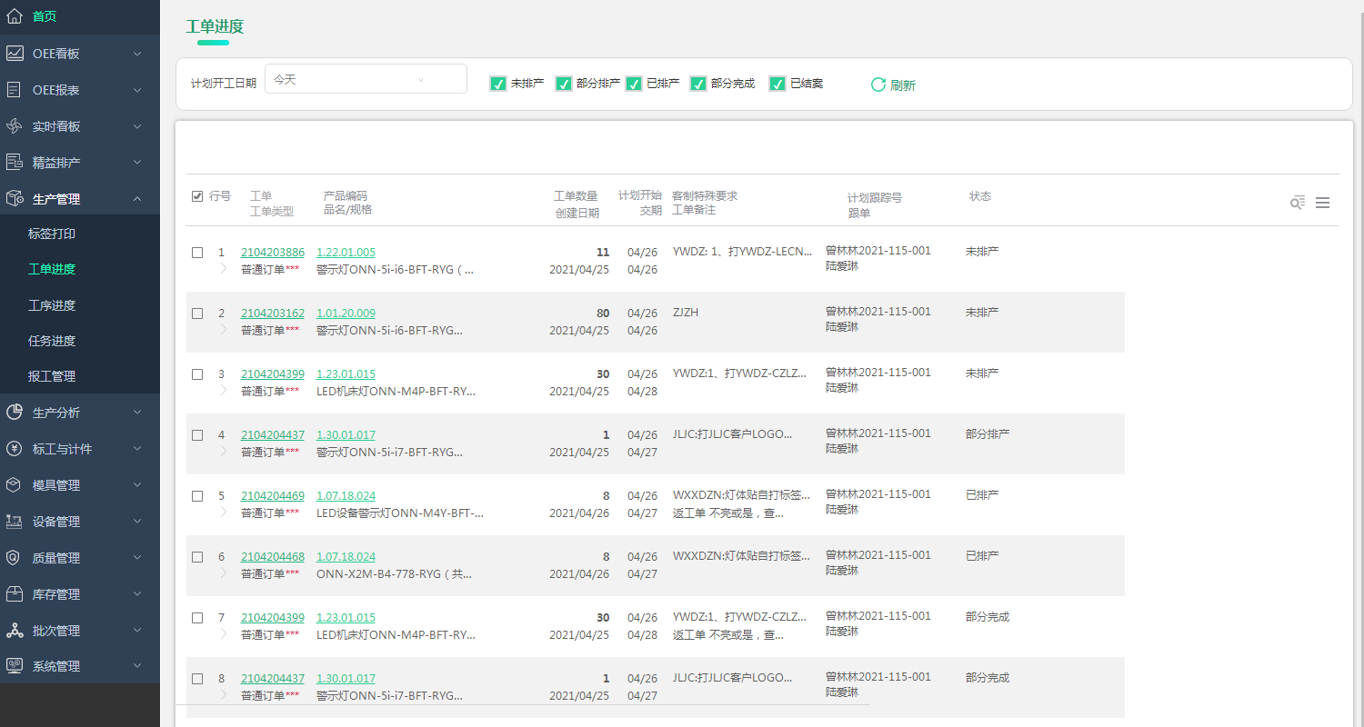 生产管理-工单进度
